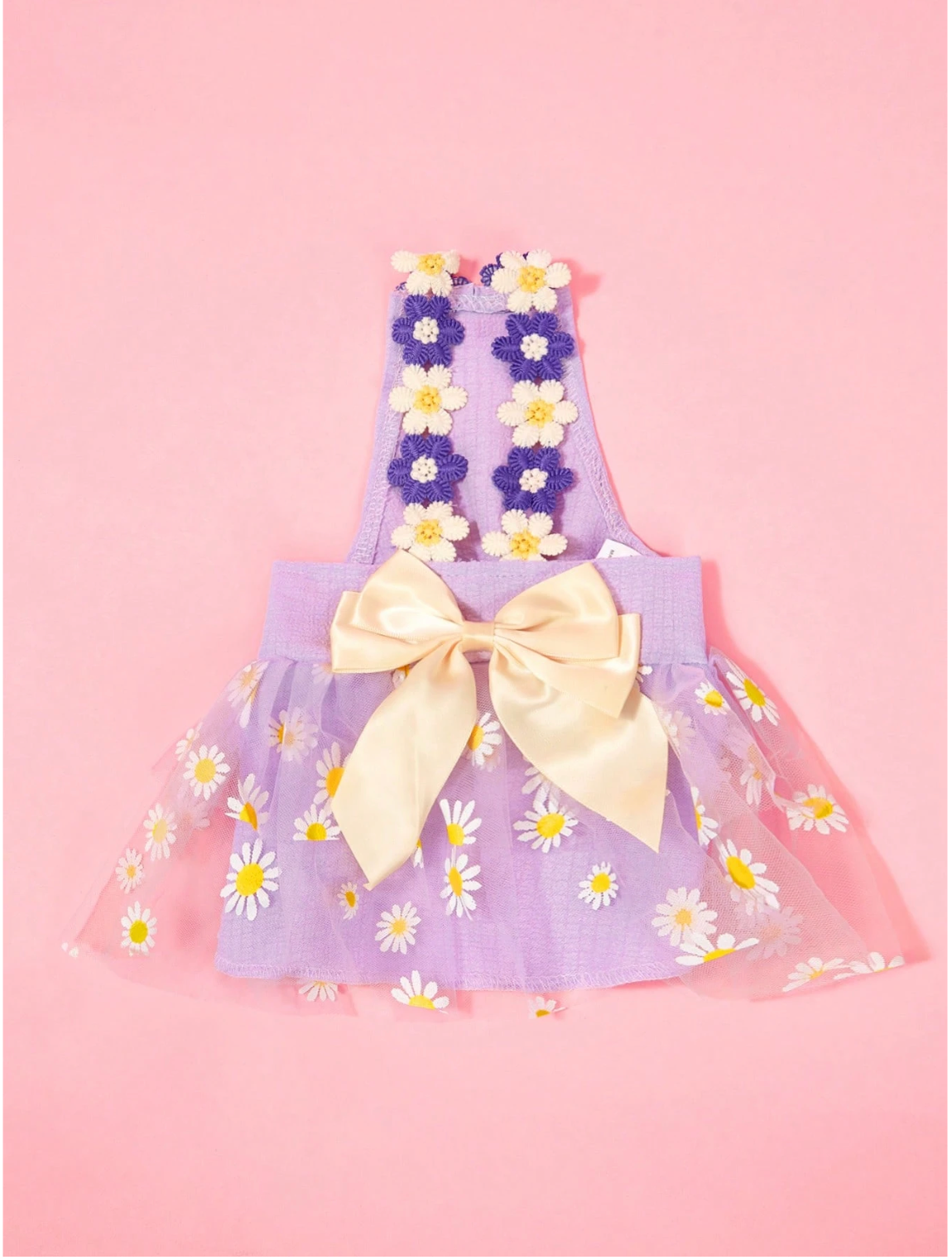 Cute Small Daisy Lace Purple Tulle Bow Dress