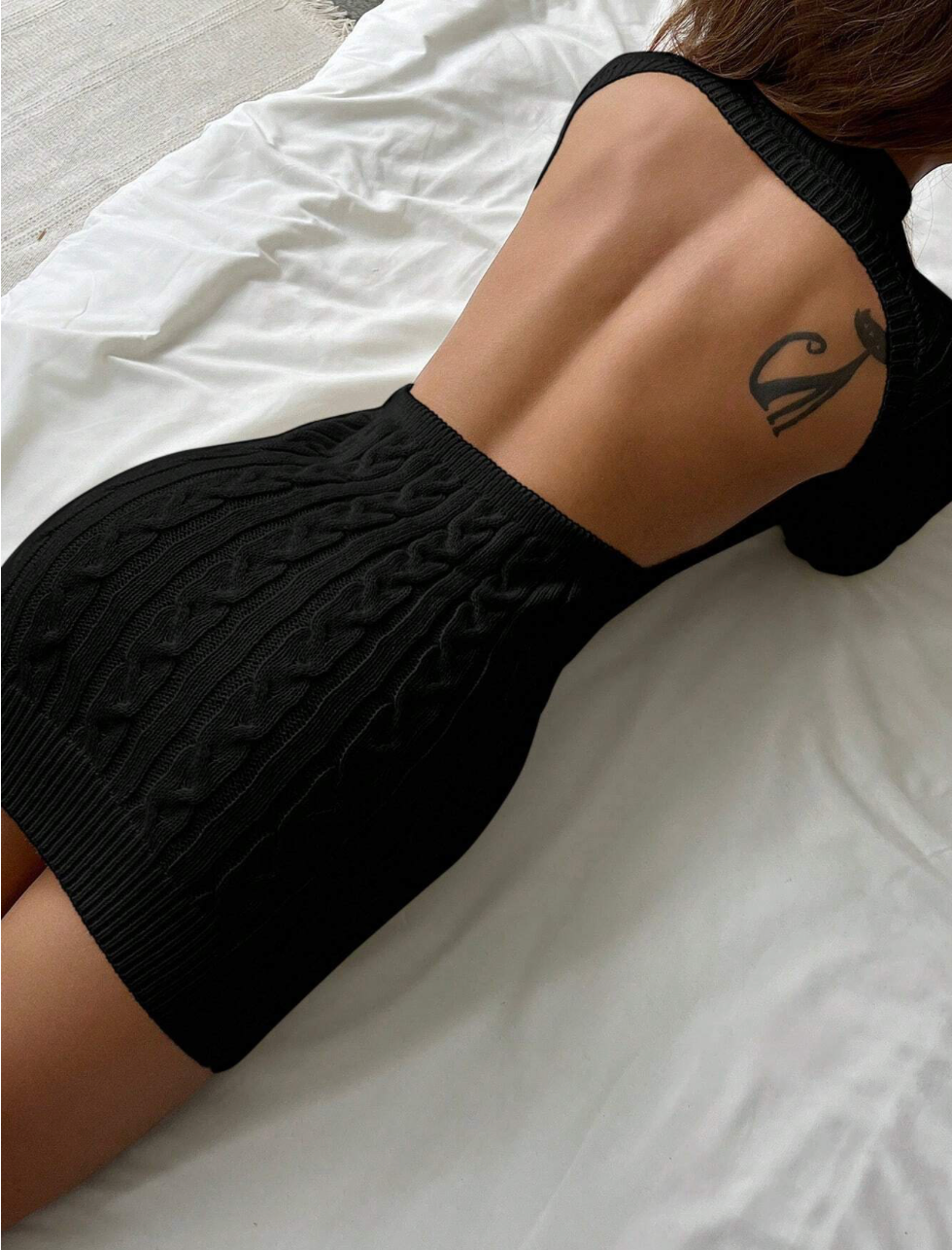 Women Backless Bodycon Mini Knit Sweater Dress