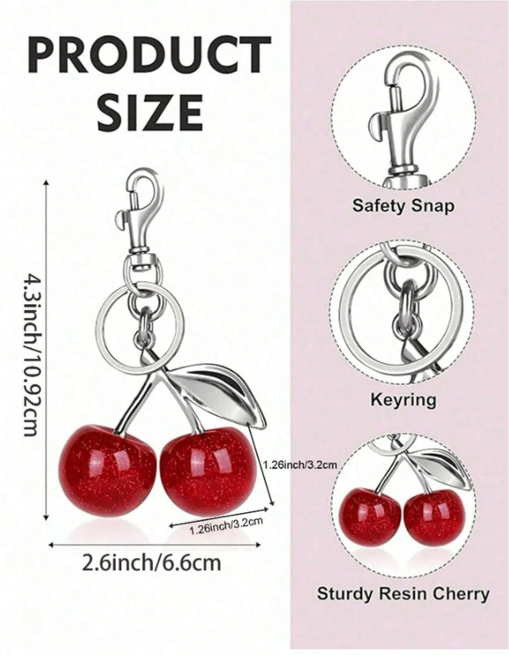 Unique Shiny Cherry Shaped Pendant Keychain, Cherry Decor Keychain With Buckle, Portable Bag Charm Accessory
