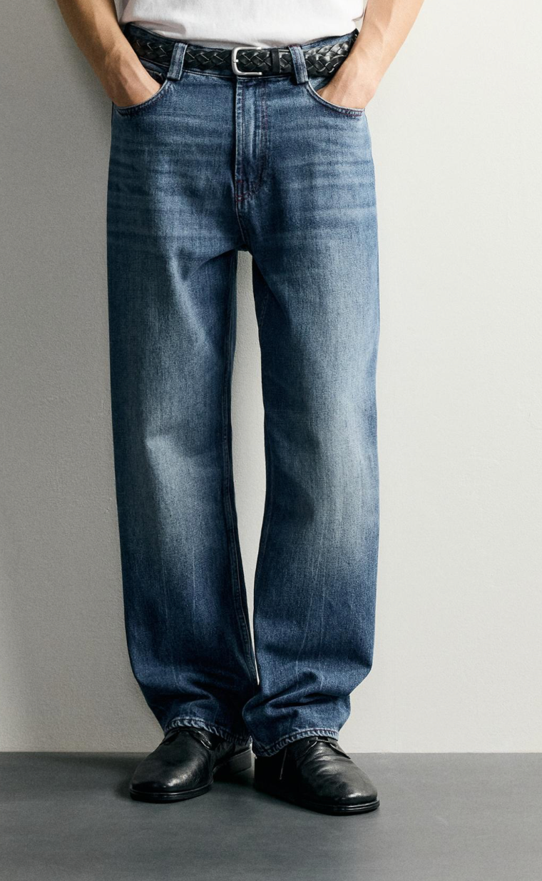 Contrast-Stitch Straight-Fit Jeans
