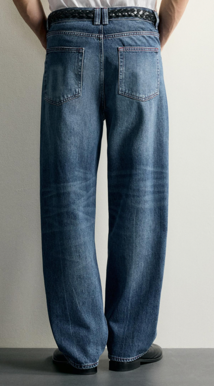 Contrast-Stitch Straight-Fit Jeans