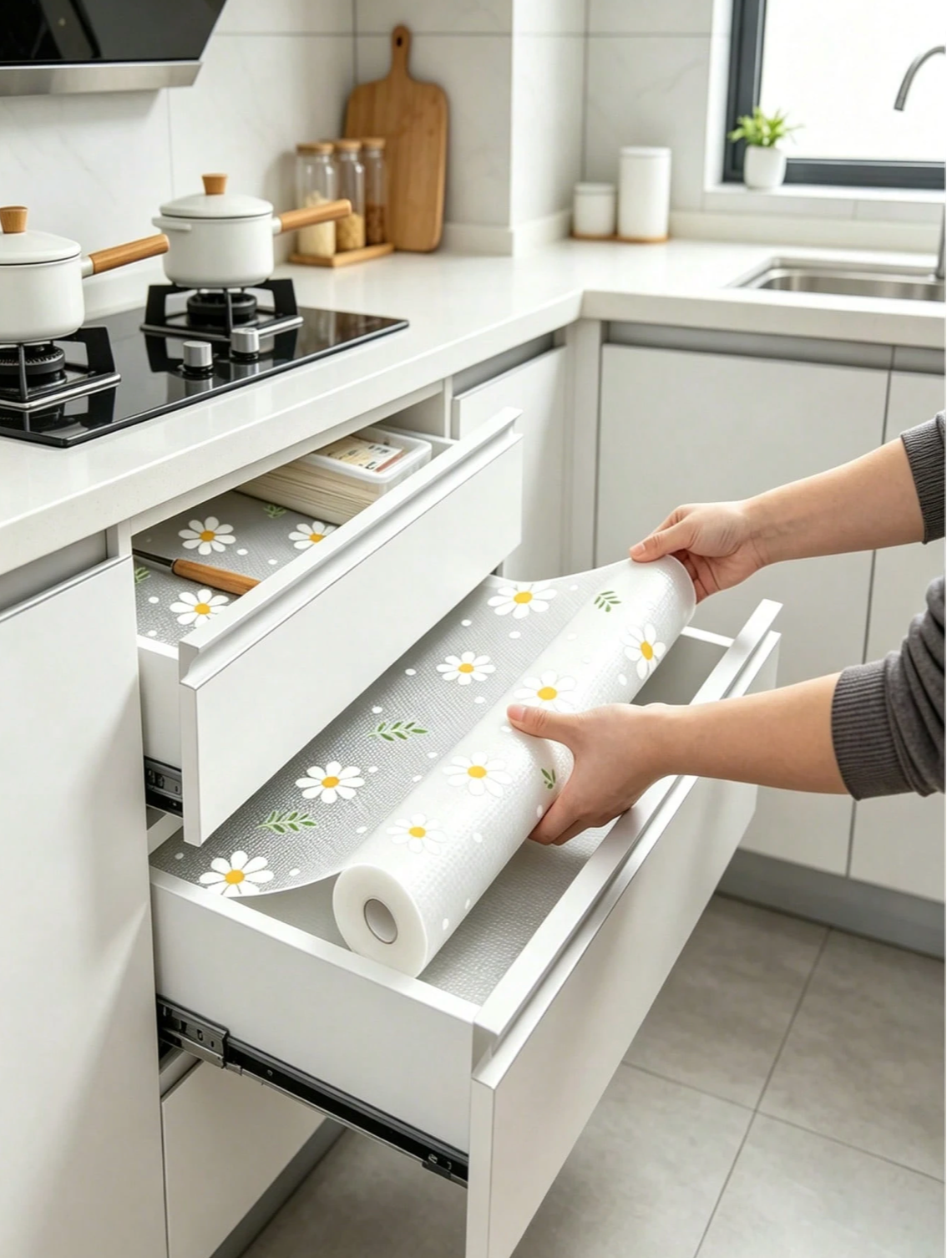 1 Roll Waterproof Non-Slip Plastic Shelf Liner, Multipurpose Cabinet Drawer Mat, Suitable For Kitchen, Refrigerator, Tabletop