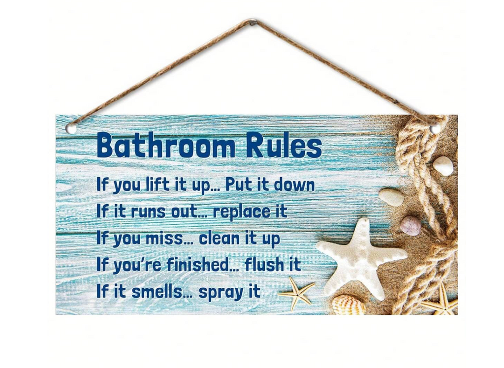 Bathroom Beach Shell Wooden Checklist Bathroom Rules