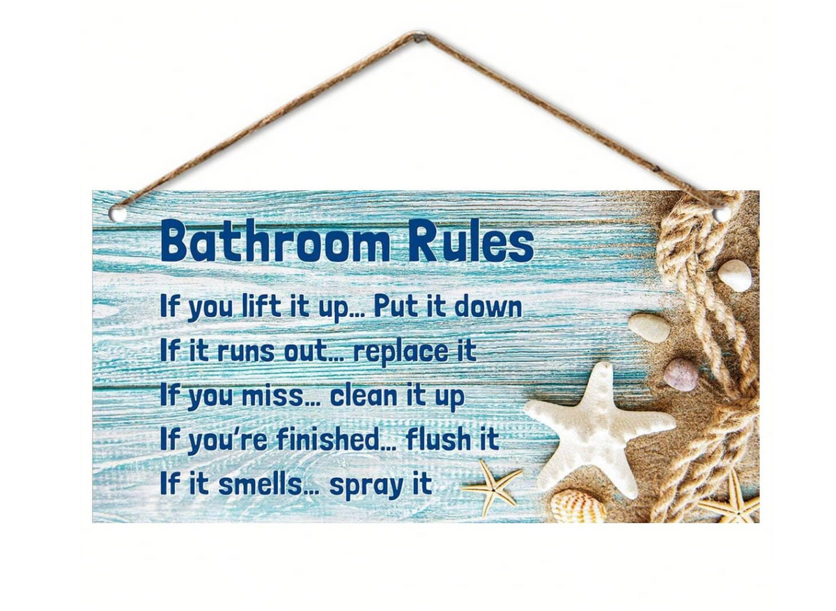 Bathroom Beach Shell Wooden Checklist Bathroom Rules