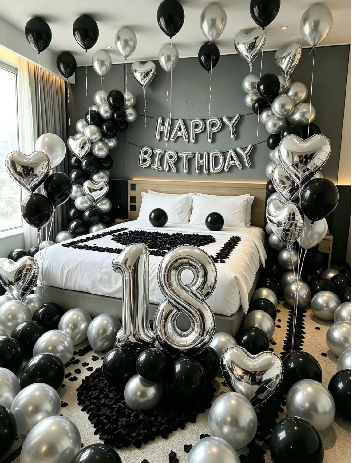 Black & Silver Balloon Garland Birthday Set