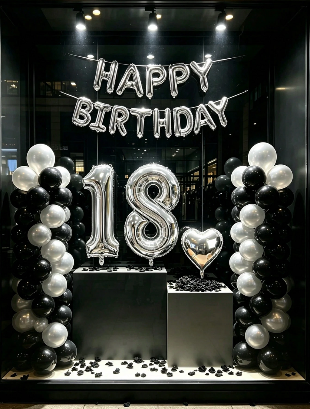 Black & Silver Balloon Garland Birthday Set