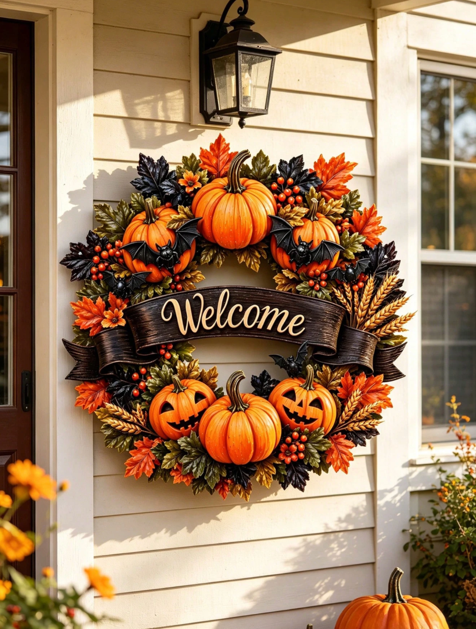Halloween Pumpkin Wreath Metal Welcome Wall