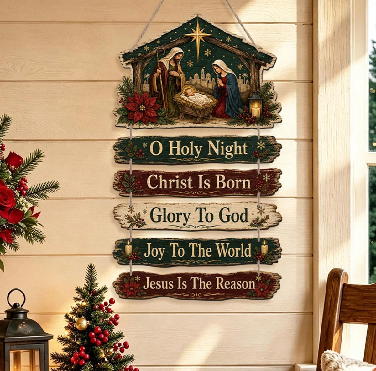 Jesus Birth Scene Christian Wooden Hanging