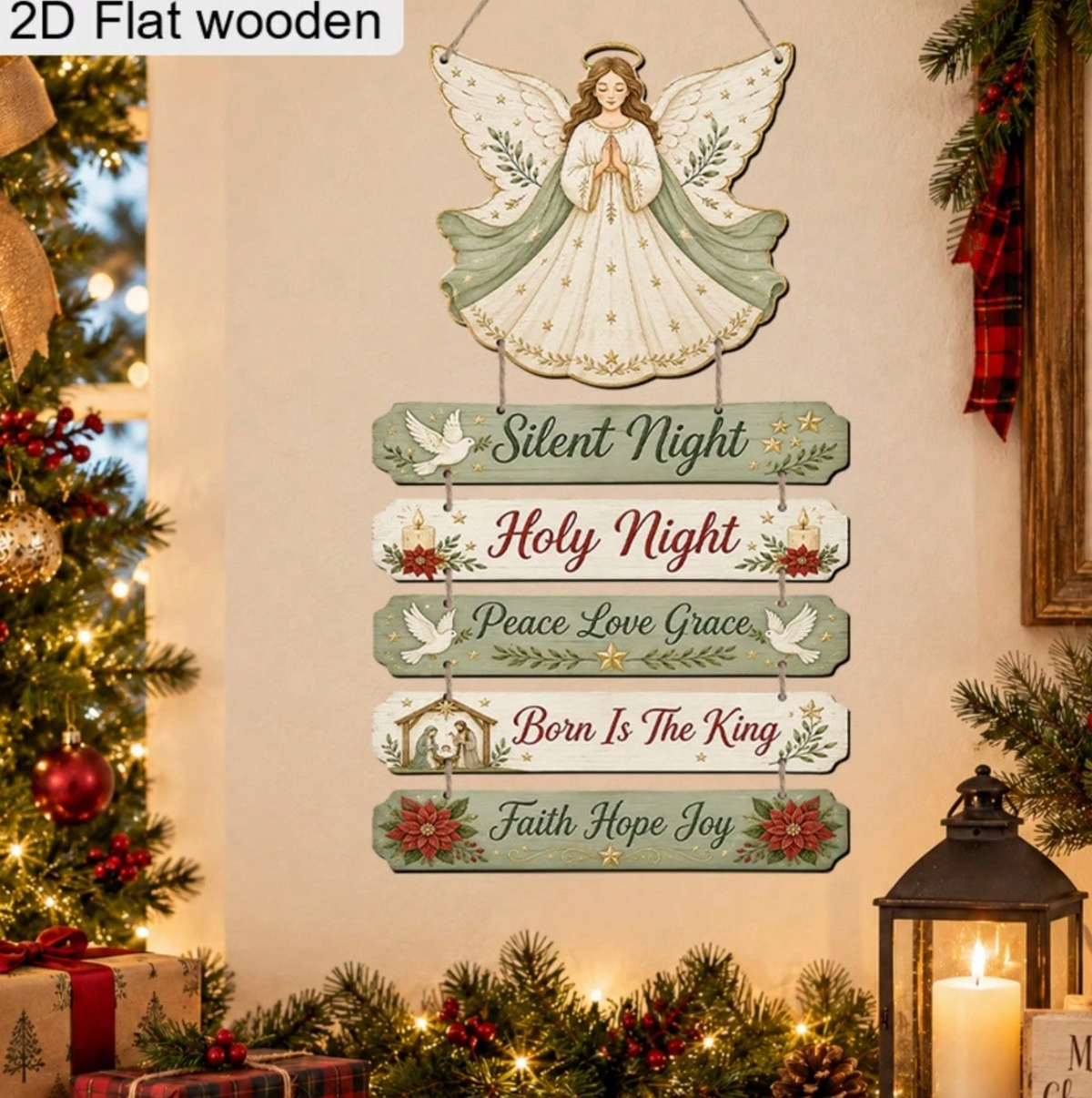 Jesus Birth Scene Christian Wooden Hanging