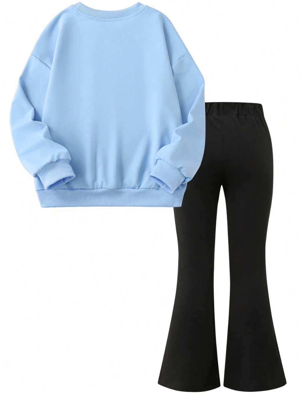 Girls Bow Print Crew Neck Sweatshirt And Pants, New Fashionable Casual Travel Outfit