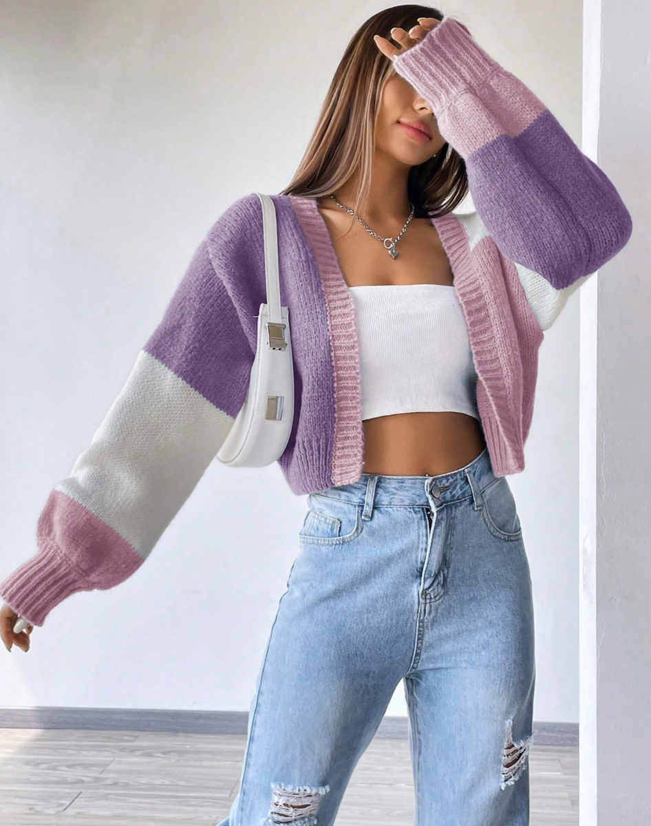 Colorblock Drop Shoulder Duster Cardigan