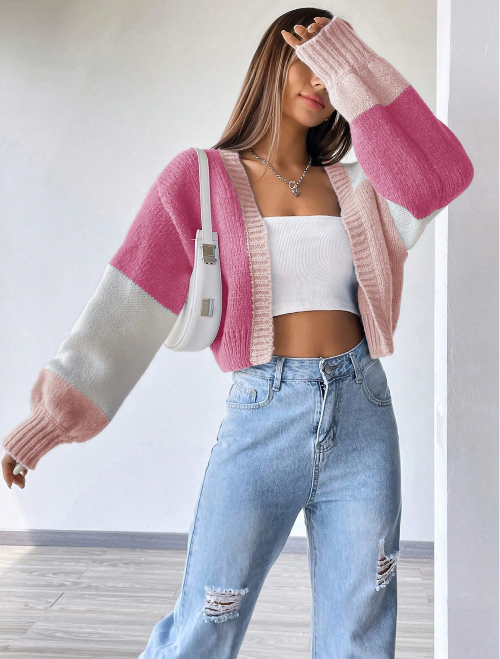 Colorblock Drop Shoulder Duster Cardigan