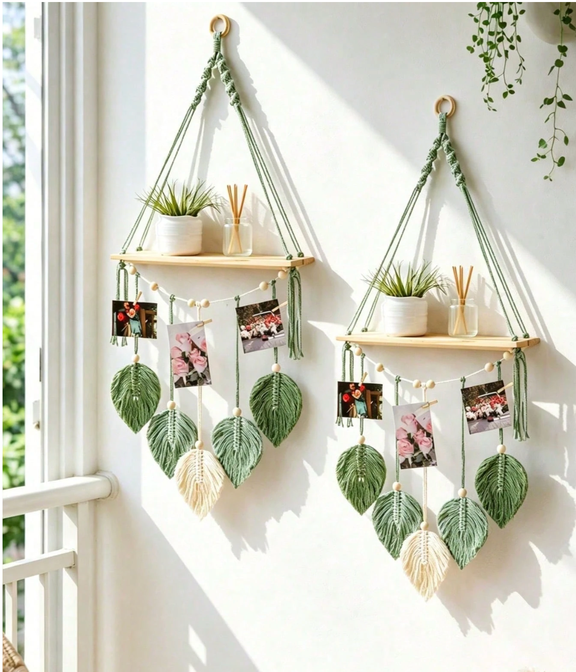 Handmade Woven Leaf Wall Hanging Shelf