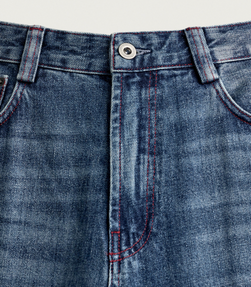 Contrast-Stitch Straight-Fit Jeans