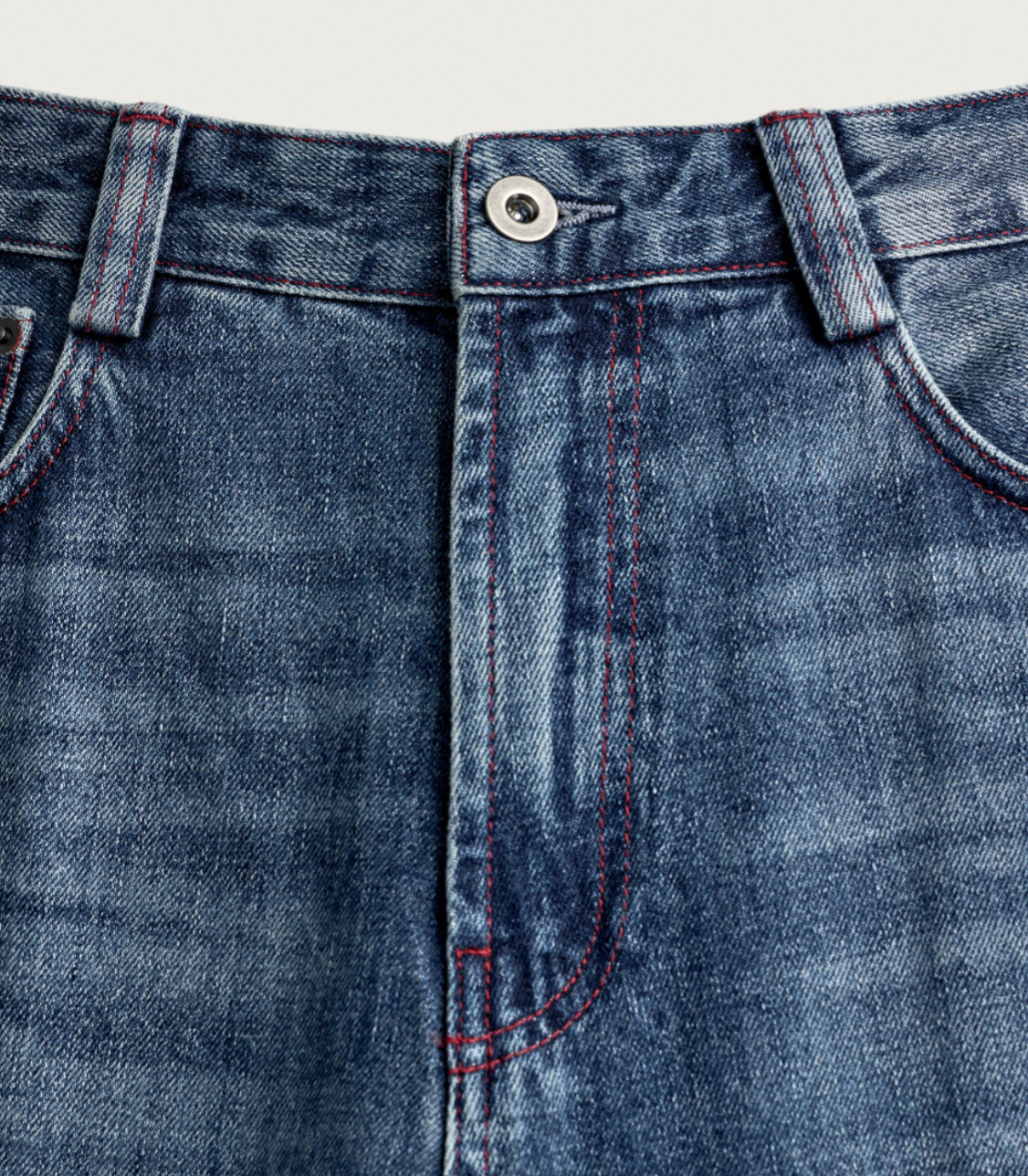 Contrast-Stitch Straight-Fit Jeans