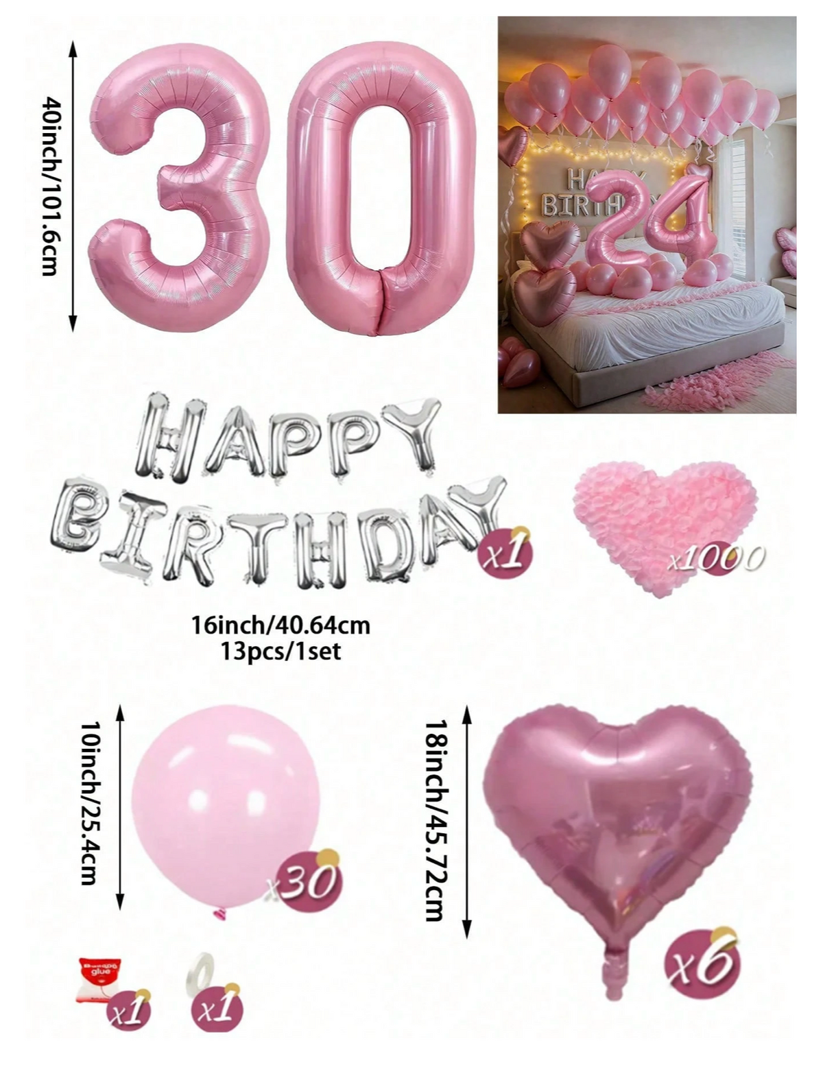 Black & Silver Balloon Garland Birthday Set