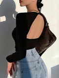 Backless Round Neck Long Sleeve Women's Top