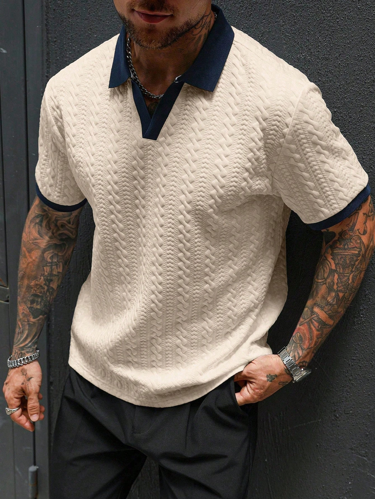 Men's Contrast Color Short Sleeve Casual Shirt