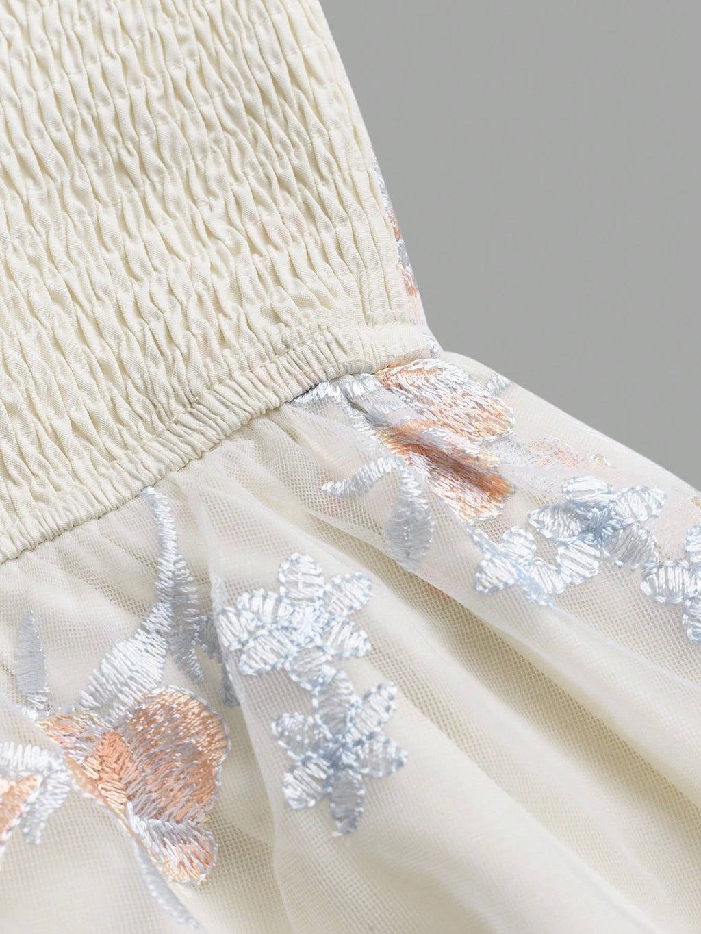 Floral Embroidered Fabric Ruched Waist A-Line Camisole Top