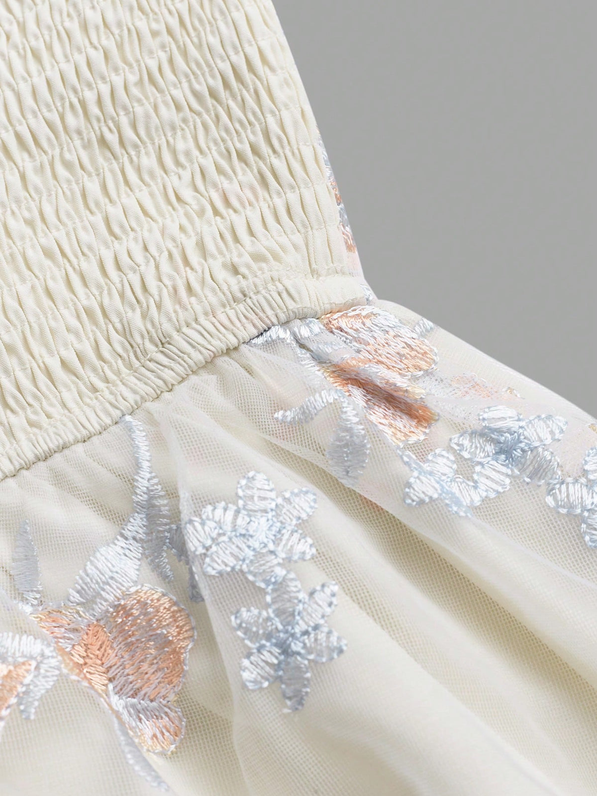 Floral Embroidered Fabric Ruched Waist A-Line Camisole Top