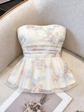 Floral Embroidered Fabric Ruched Waist A-Line Camisole Top