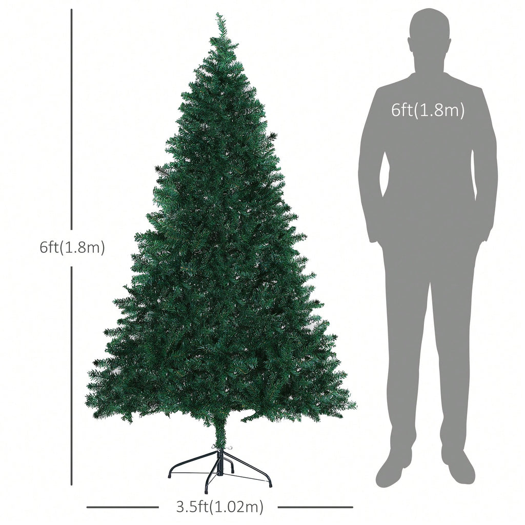 6ft Christmas Tree Unlit Artificial Spruce Full Tree W/ Easy Assembly, Solid Metal Legs, 1000 Tips, Green