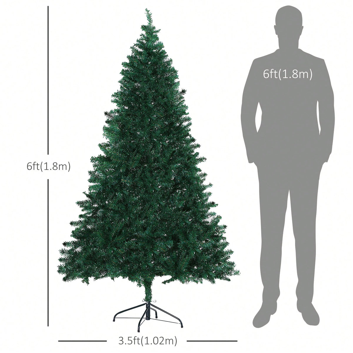 6ft Christmas Tree Unlit Artificial Spruce Full Tree W/ Easy Assembly, Solid Metal Legs, 1000 Tips, Green