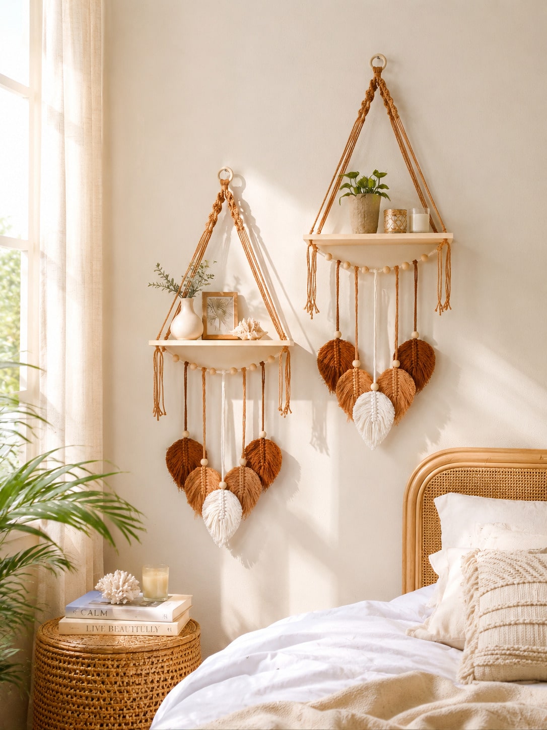 Handmade Woven Leaf Wall Hanging Shelf